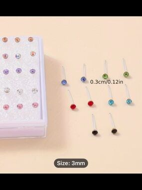 Nose Stud Set with Multicolor Gemstone - 3mm